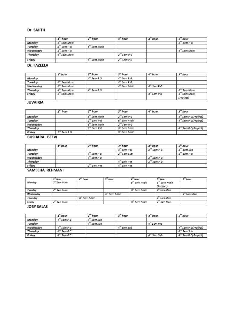 Weekly Class Schedule for Faculty | PDF | Foreign Language Studies ...