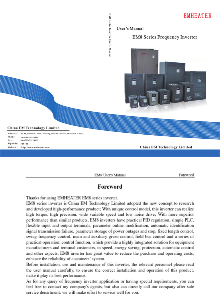 EM8 Manual 2014-3 | PDF | Power Inverter | Electric Motor