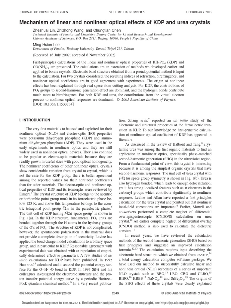 Lin-2003 - JChemPhys - 118 - 2349 KDP | PDF | Electronic Band Structure ...