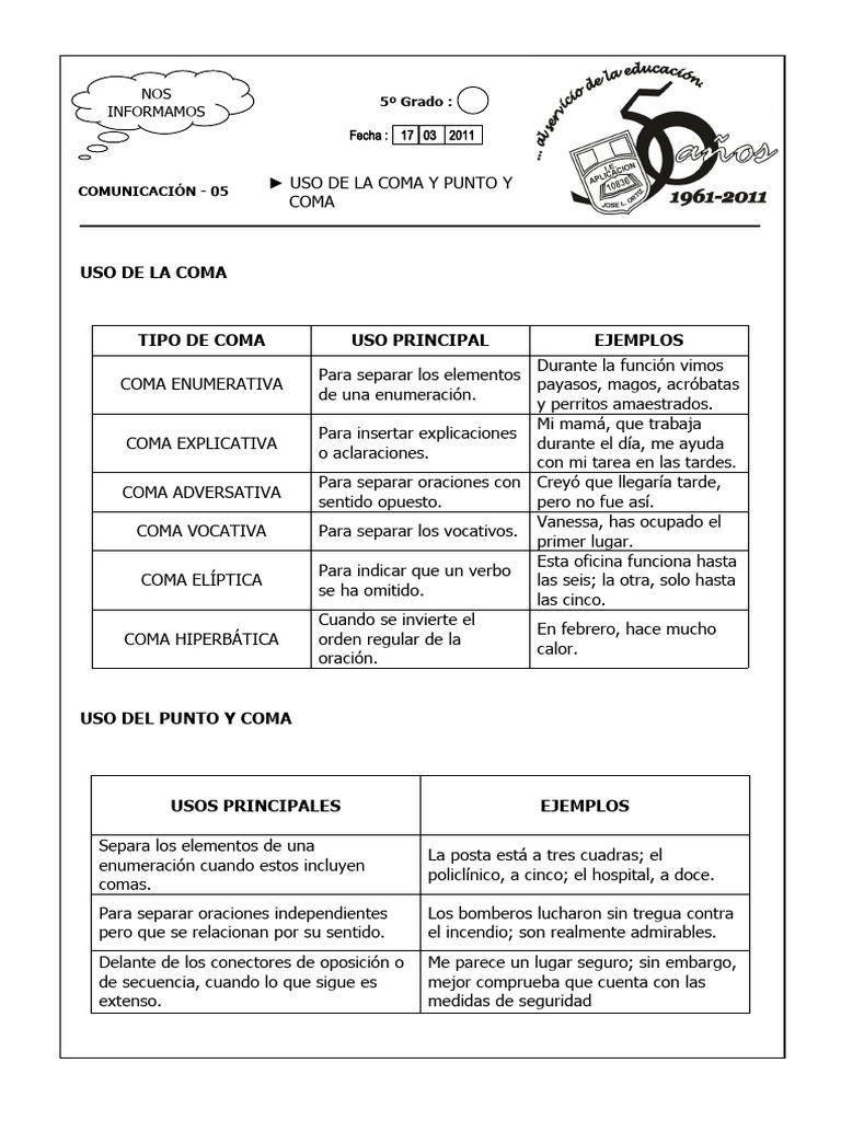 Inf Com-05 Uso de La Coma Punto y Coma 17 03 2011 | PDF | Lingüística ...