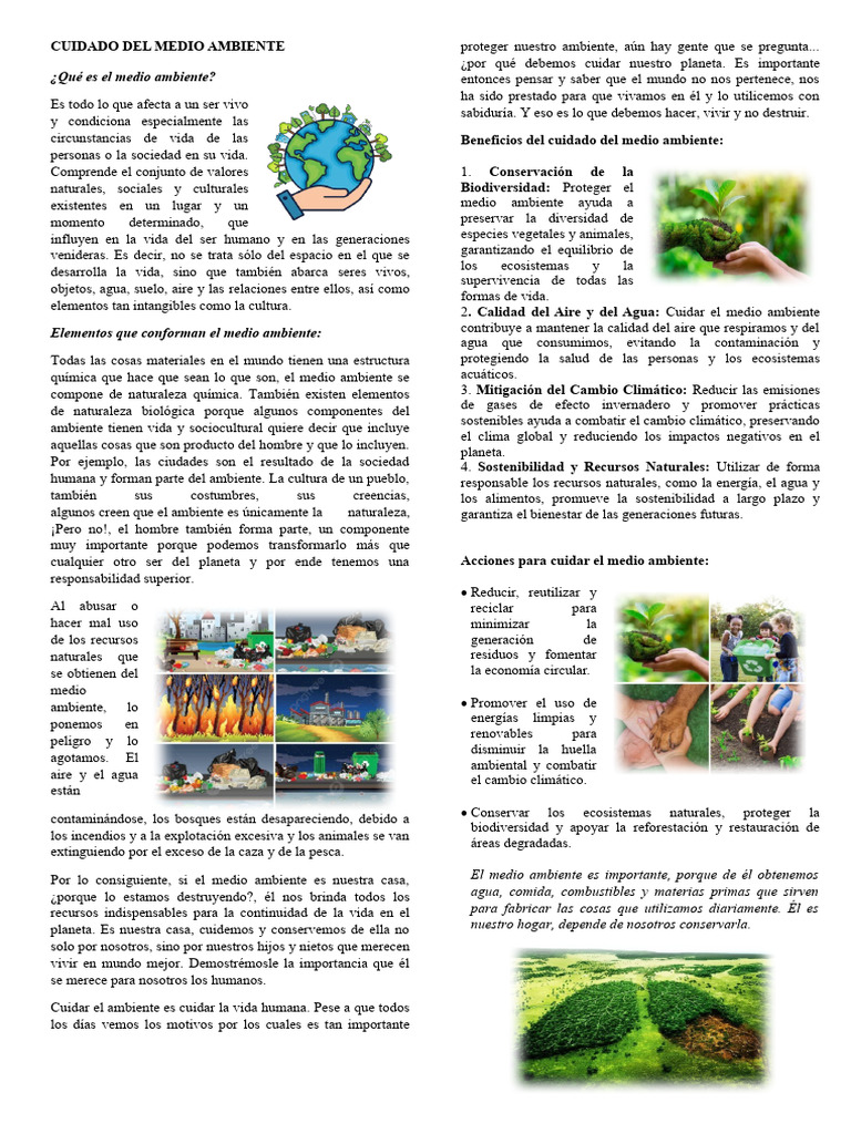 Acciones para Cuidar el Medio Ambiente | PDF | Entorno natural ...