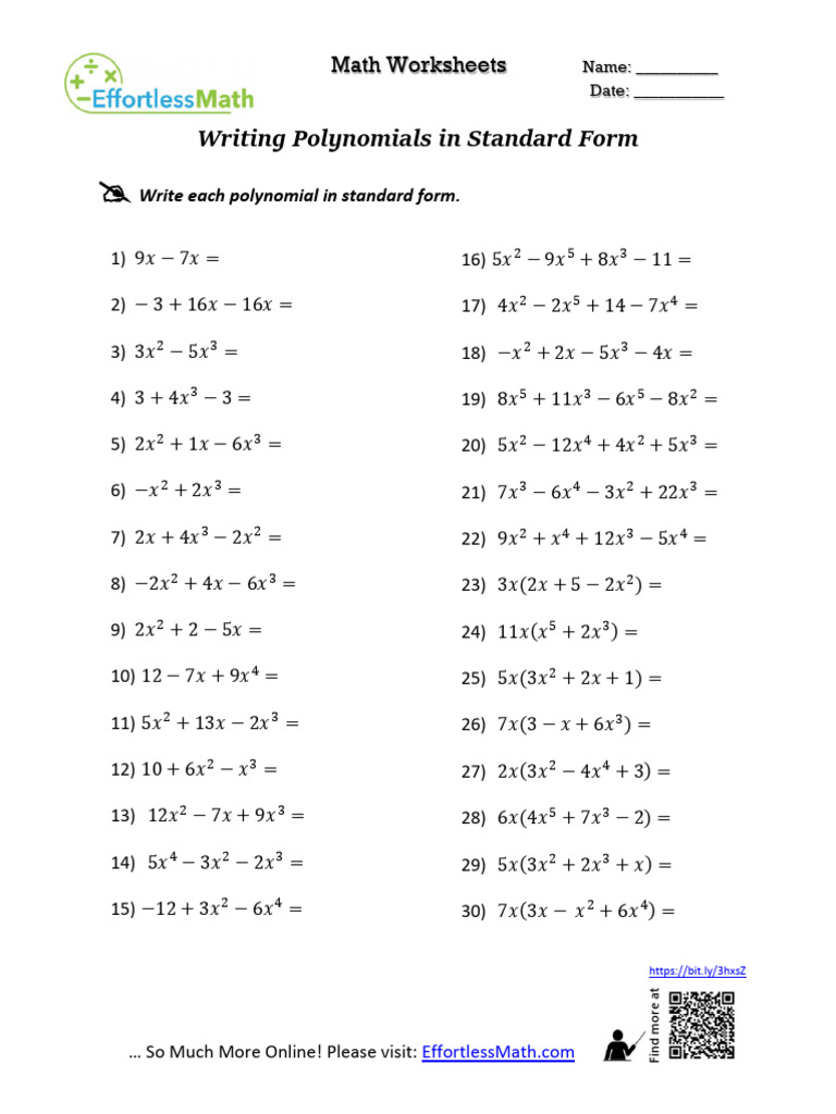 Writing Polynomials in Standard Form PDF