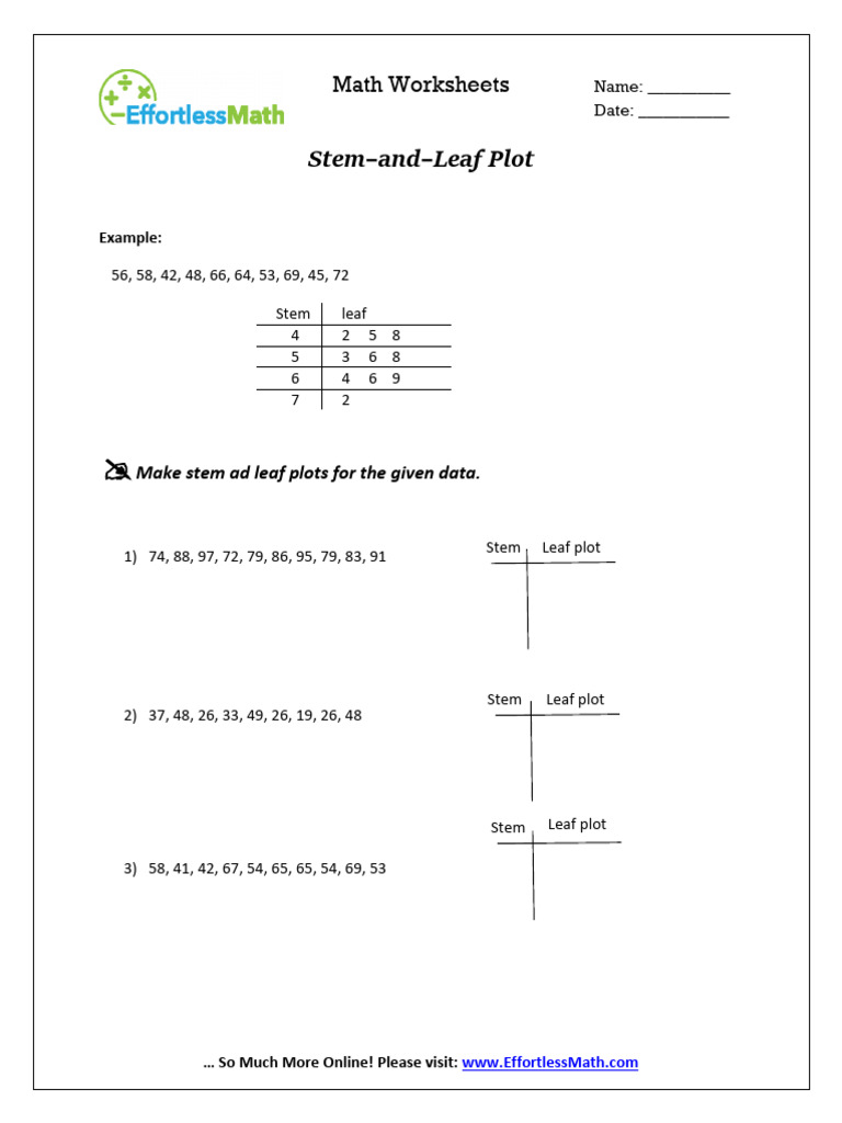 Stem-and-Leaf Plot Math Worksheets | PDF | Teaching Methods & Materials