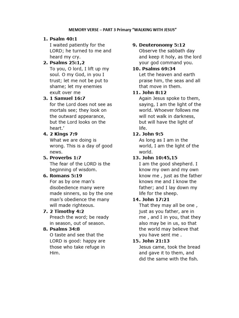 Memorry Verse English Primary 3 | PDF | Jesus | Books Of The Hebrew Bible