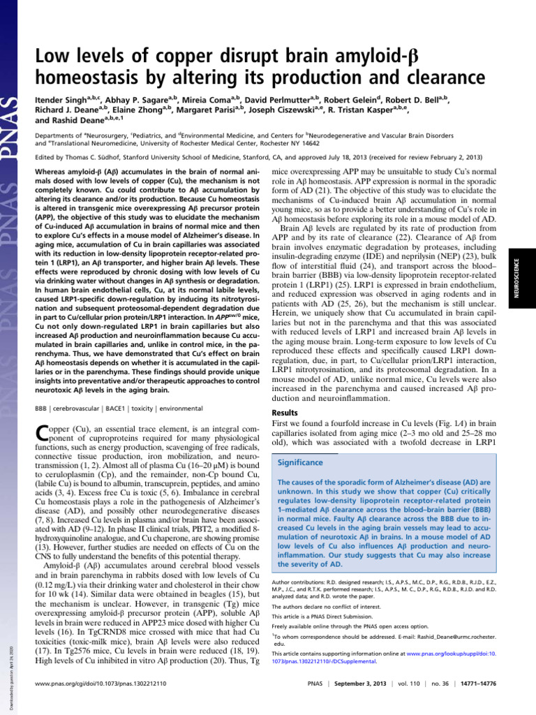 Low_levels_of_copper_disrupt_brain_amylo | PDF | Amyloid Beta | Endothelium
