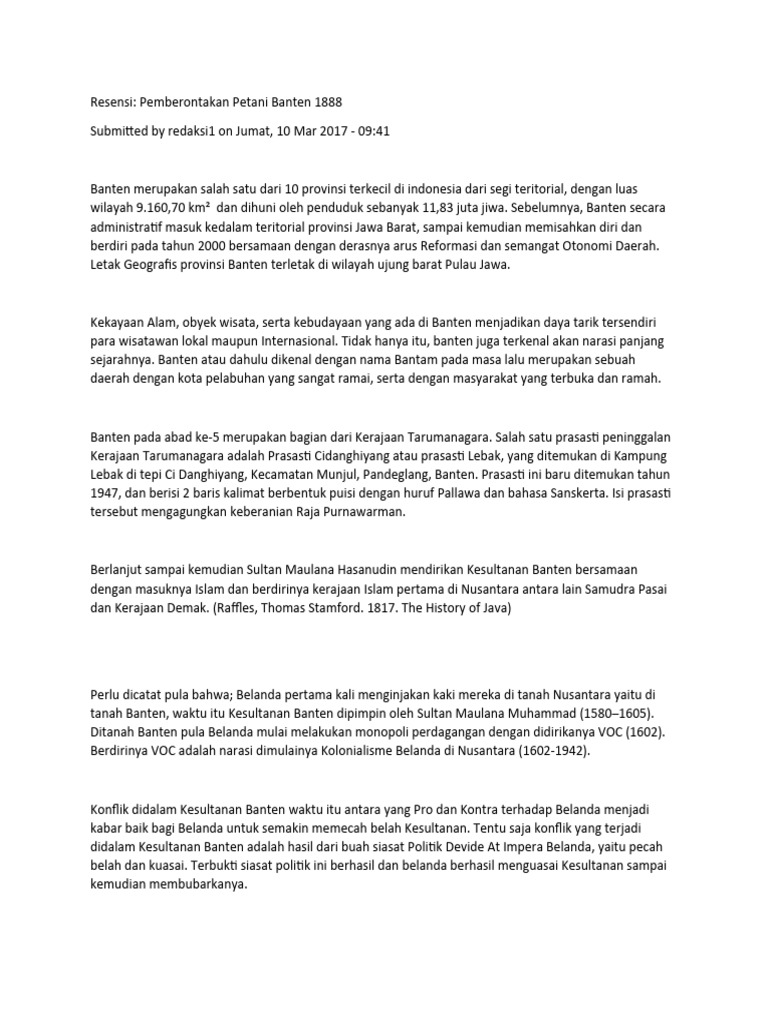 Latar Belakang Pemberontakan Petani Banten | PDF | Politik | Perjalanan