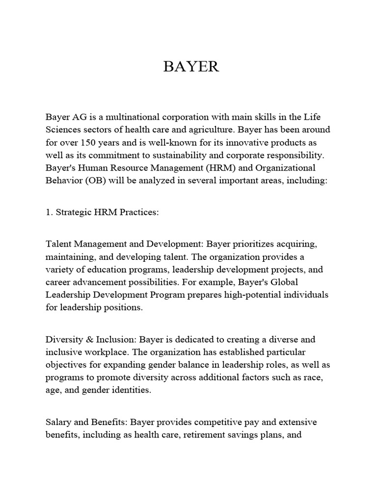 Bayer Download Free Pdf Human Resource Management Talent Management