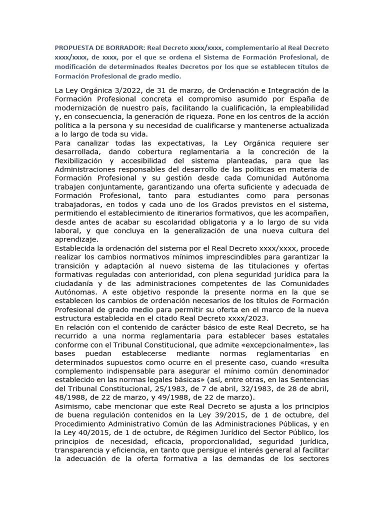 Proyecto Modificación RRDD Ciclos Medios | PDF | Iniciativa empresarial ...