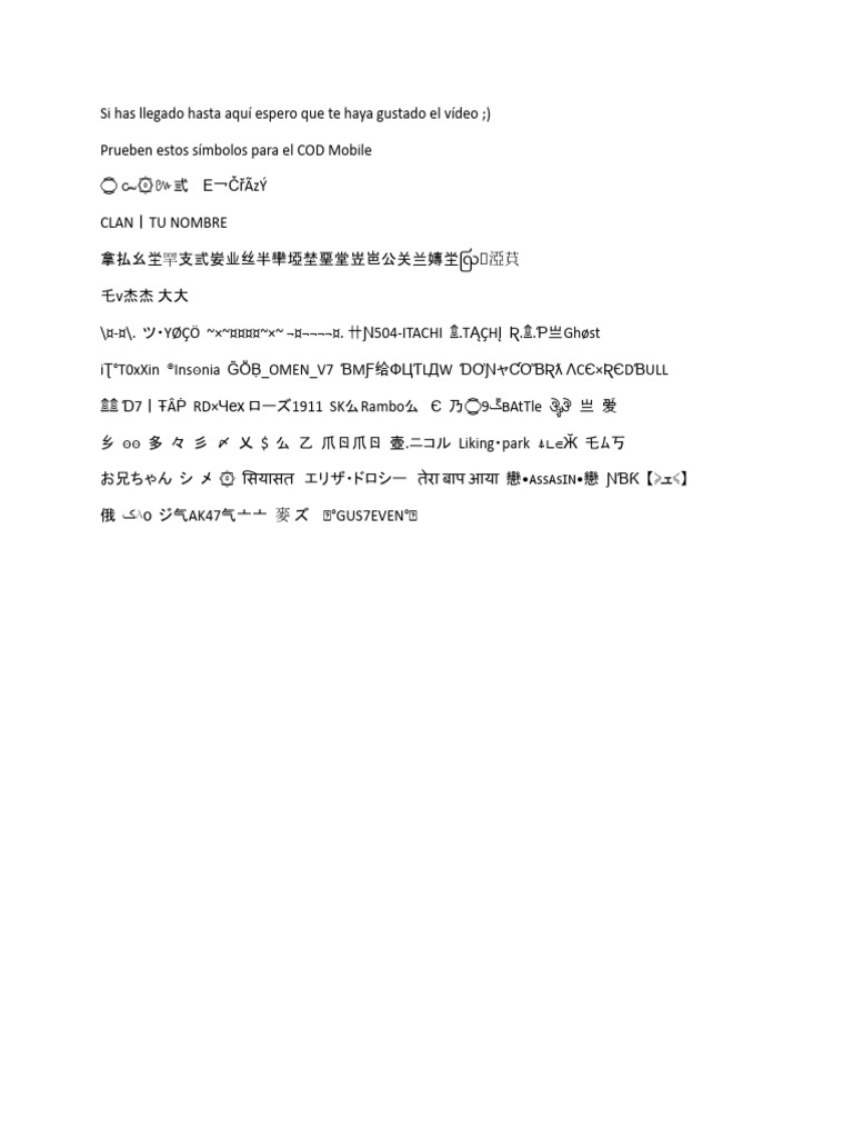 Símbolos y Nombres para COD Mobile | PDF