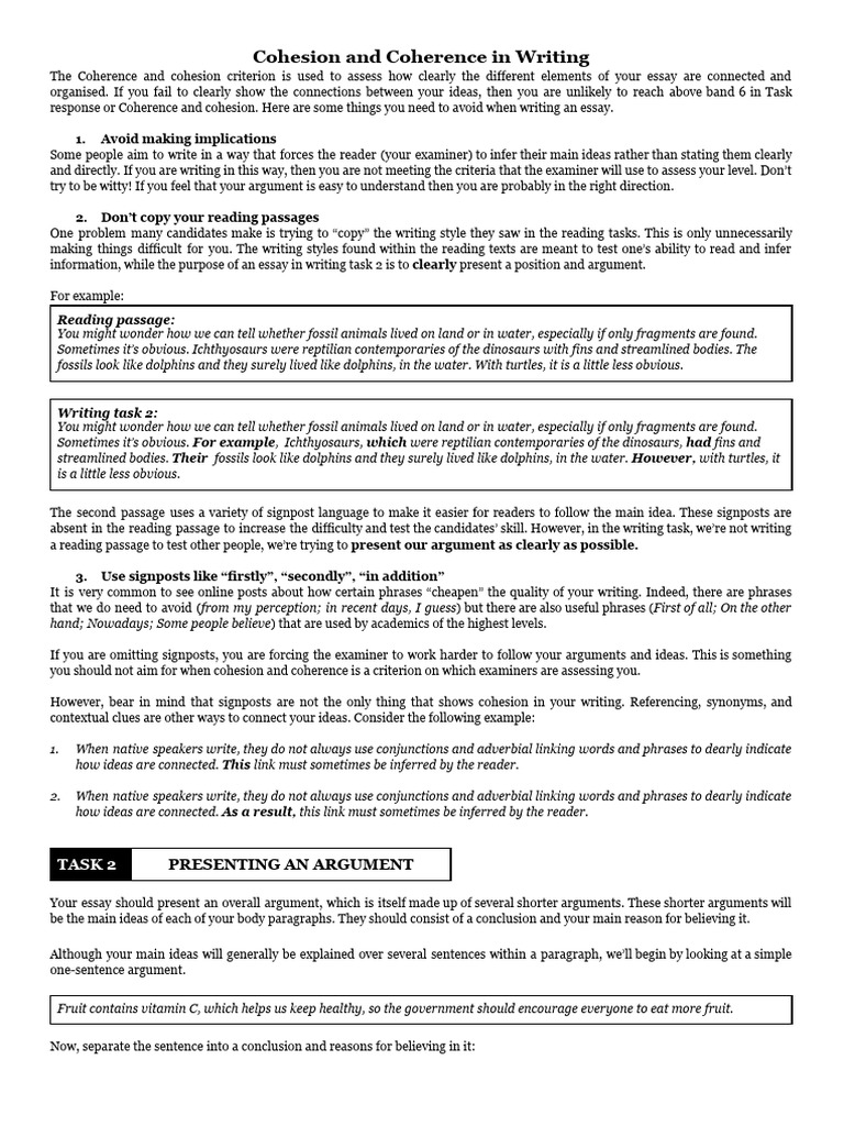 Writing Cohesion and Coherence Tips | PDF | Argument | Reason