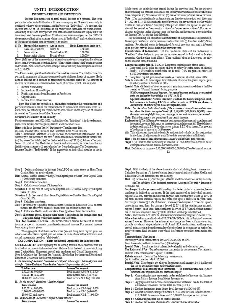 Unit I Introduction Solutions 22-23 | PDF | Capital Gains Tax | Capital ...
