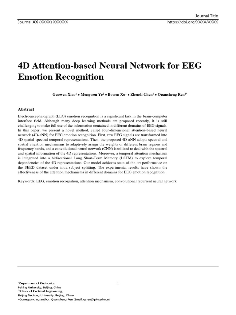 4D-aNN for EEG Emotion Recognition | PDF | Electroencephalography ...