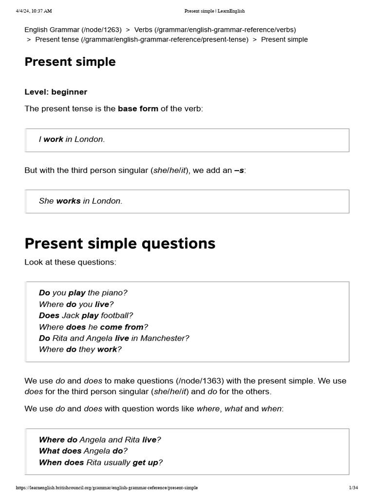 Present Simple - LearnEnglish | PDF | Language Mechanics | Linguistics