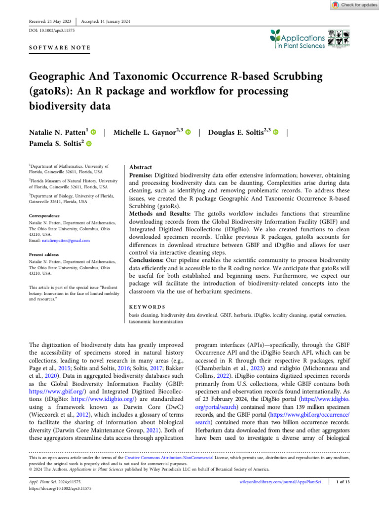 Appl Plant Sci 2024 Patten Geographic and Taxonomic Occurrence R