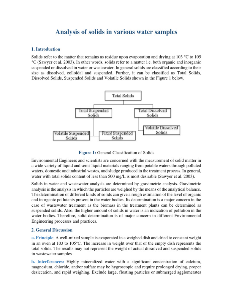 Water Sample Solids Analysis Techniques | PDF | Water | Environmental ...
