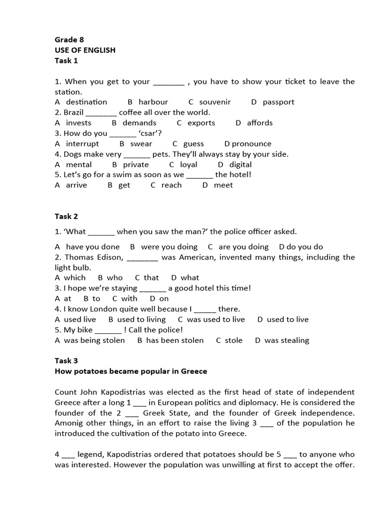 Grade 8 English Language Exercises | PDF | Blog