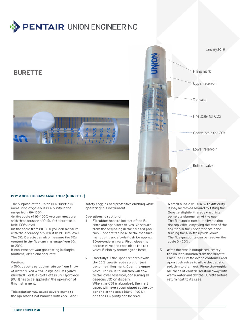 Union CO2 Purity Burette Guide | PDF | Sodium Hydroxide | Carbon Dioxide