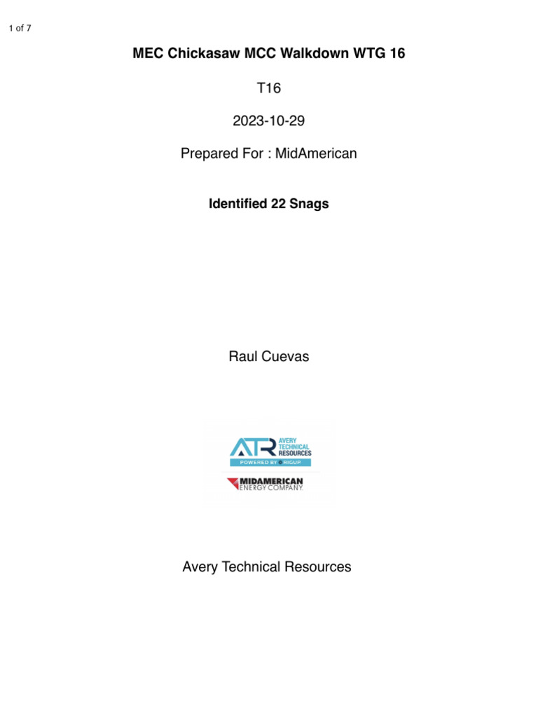 MEC Chickasaw MCC Walkdown Snag Report | PDF | Building Engineering ...