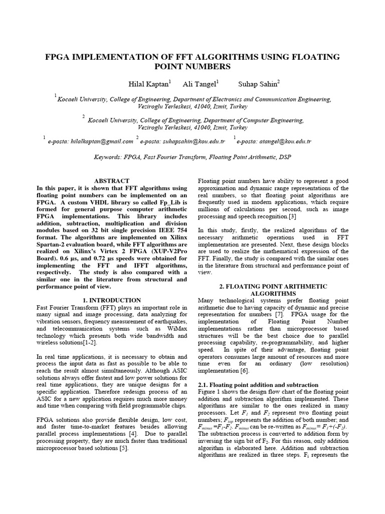 FPGA FFT Algorithms with Floating Point | PDF | Discrete Fourier ...