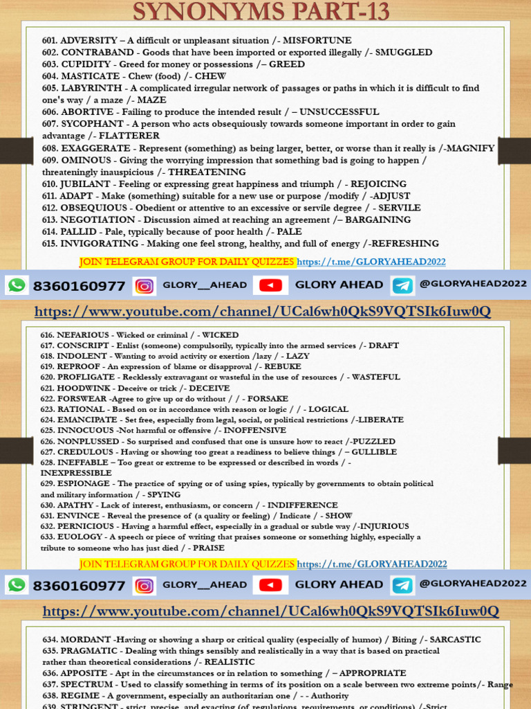 Synonyms Part 13 Download Free Pdf Psychology Psychological Concepts