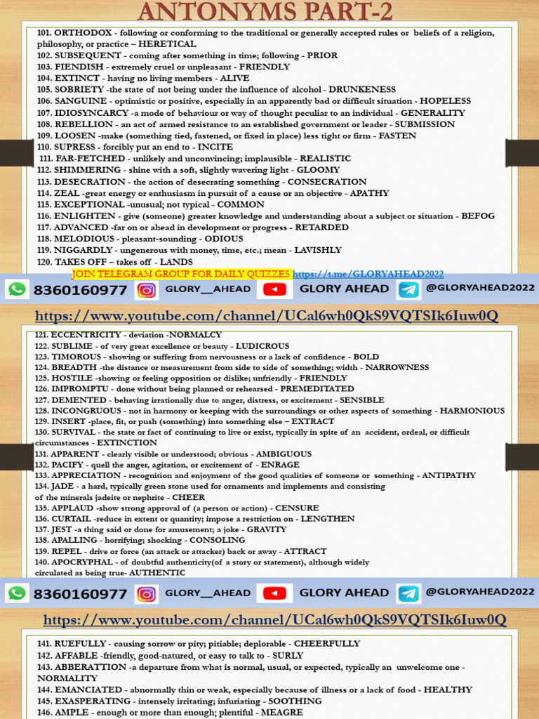 Antonyms Part 2 Pdf