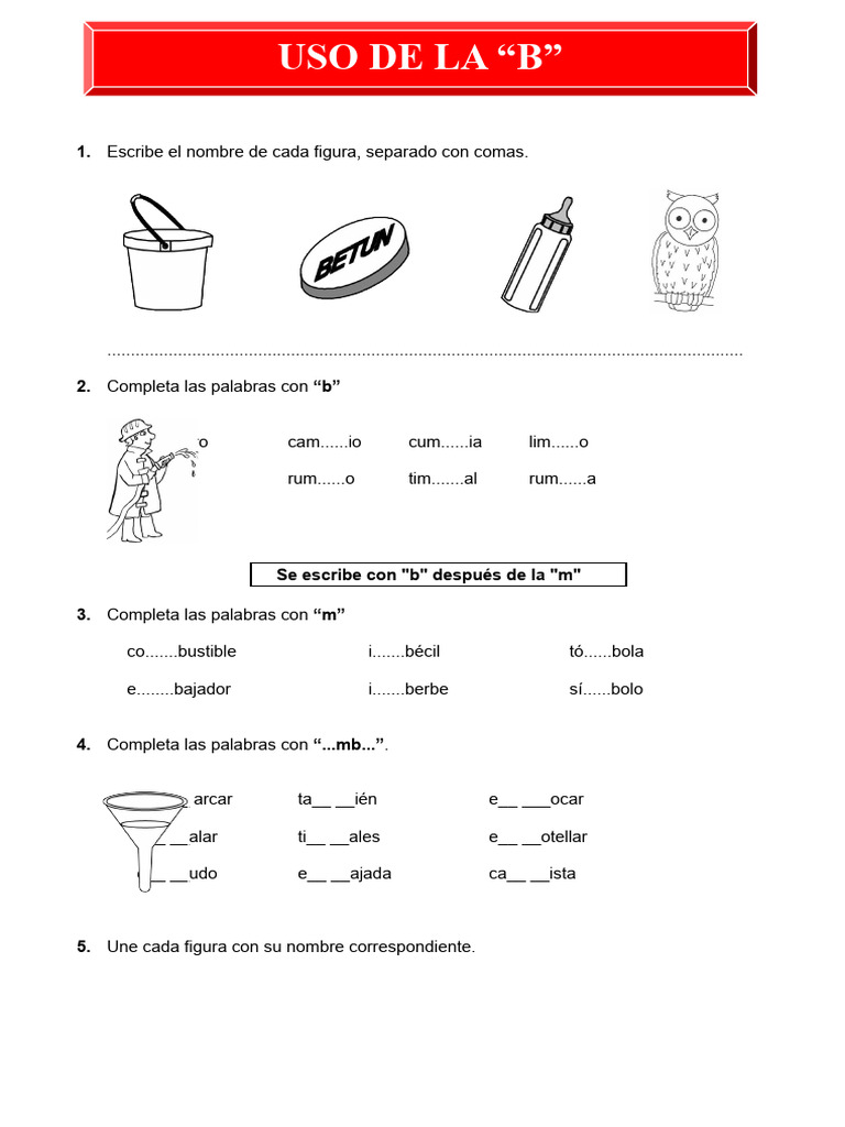 Ejercicios de ortografía con la letra B | PDF