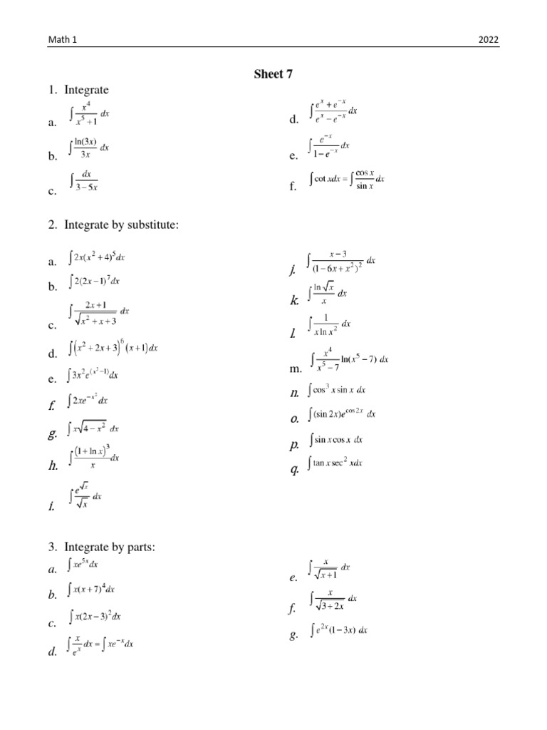 Sheet 7 Calculus 1 Sheet | PDF