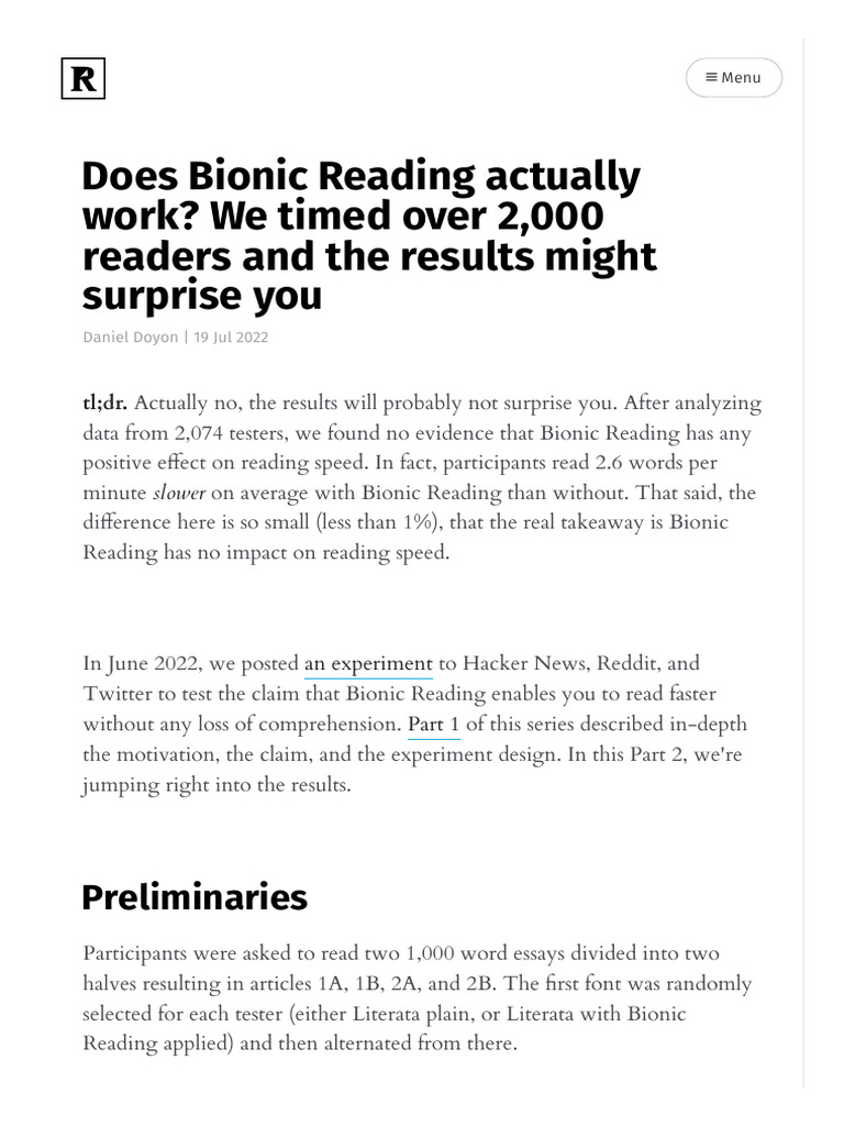 Doyon (2022) Does Bionic Reading Actually Work - We Timed Over 2,000 ...