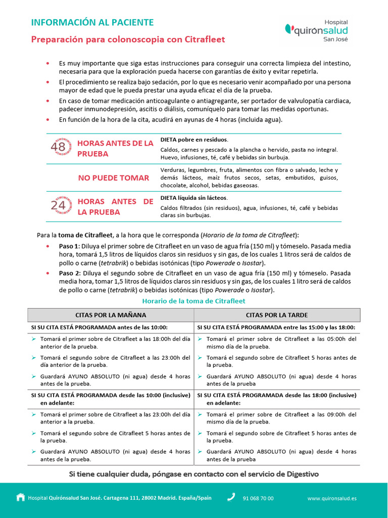 Preparación Colonoscopia Con Citrafleet | PDF | Bebida | Colonoscopia