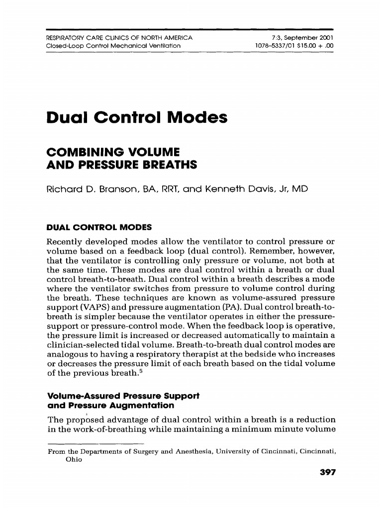 Dual Control Modes in Mechanical Ventilation | PDF | Breathing ...