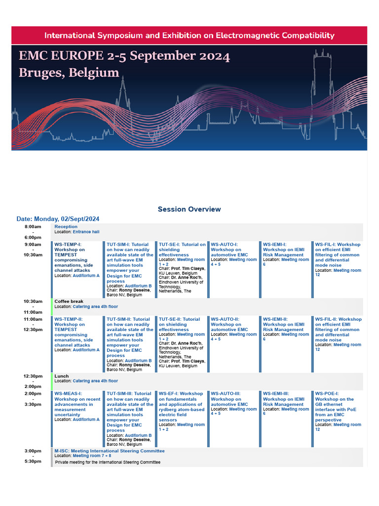 EMC Europe 2024 Bruges Program | Download Free PDF | Electromagnetic ...