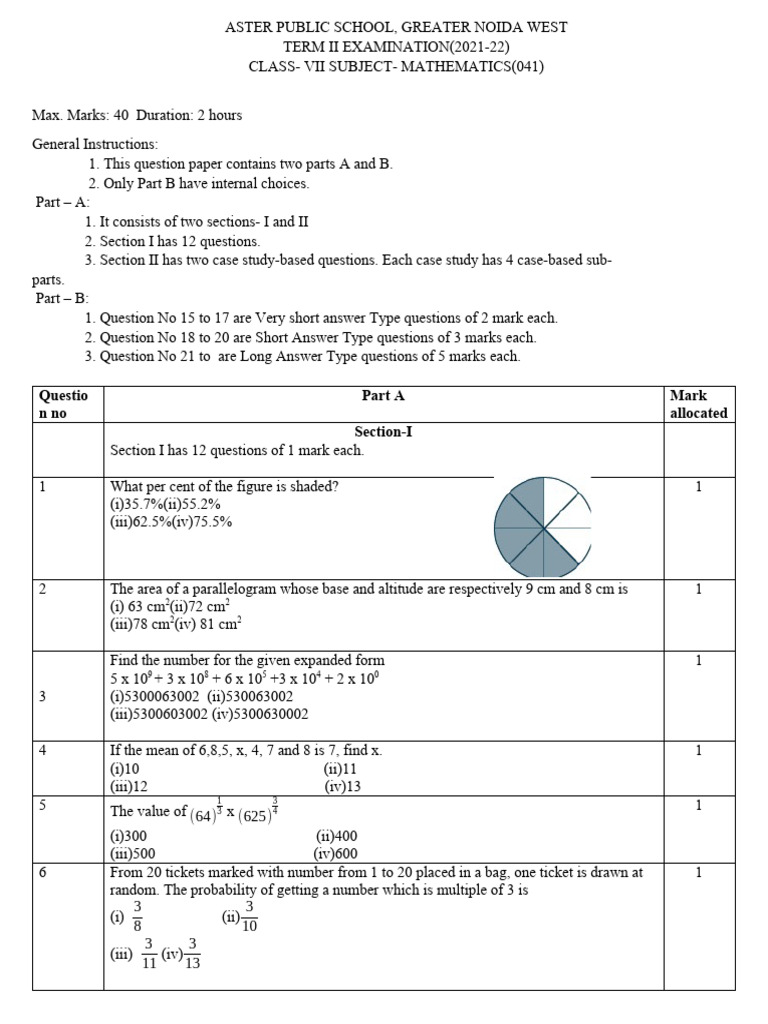 Question Paper of Class 7th Term 2 New Margin | PDF | Interest | Money