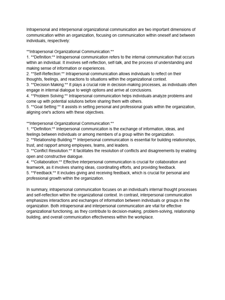 Intra-Personal and Inter-Personal | PDF | Communication | Psychology