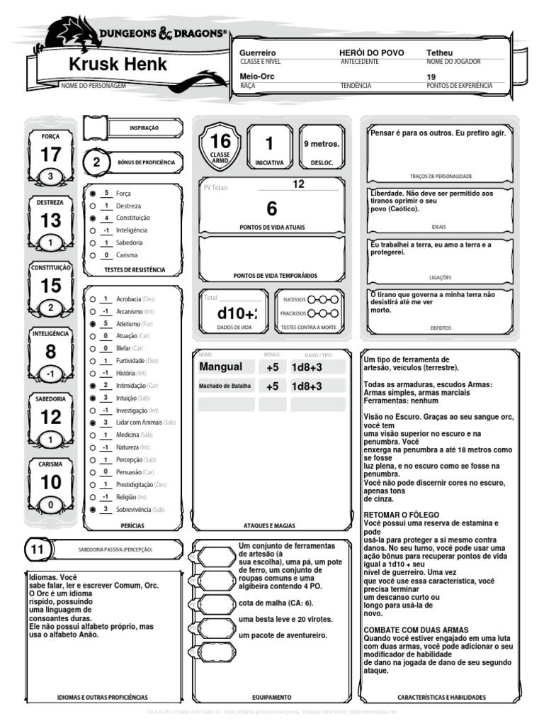 Dd 5e ficha de personagem automatica biblioteca elfica pdf