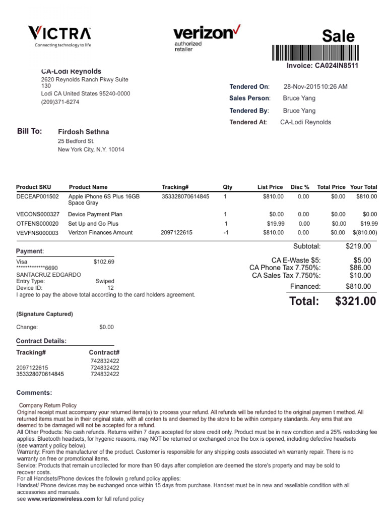 Verizon Wireless edit Download Free PDF Payments Receipt