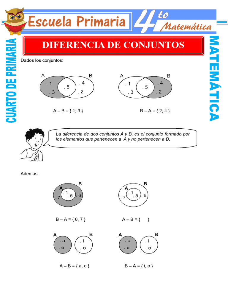 Diferencia de Conjuntos para Cuarto de Primaria | PDF