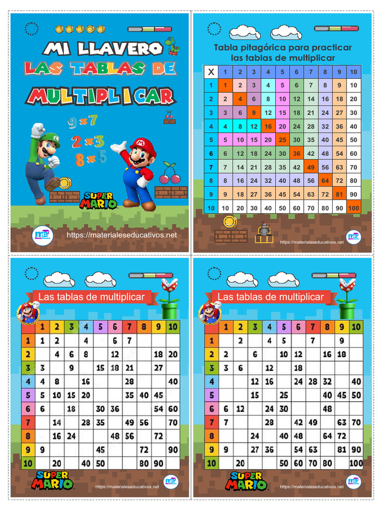 Llavero de Las Tablas de Multiplicar Tematica Mario Bros | PDF