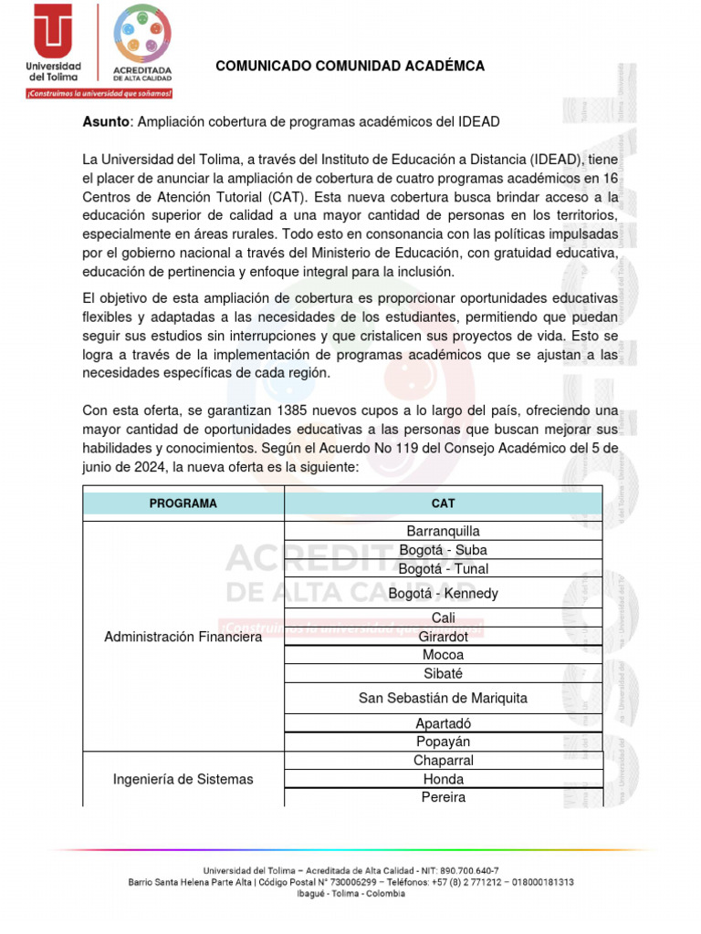 Ampliación de programas IDEAD 2024 | PDF | Bogotá