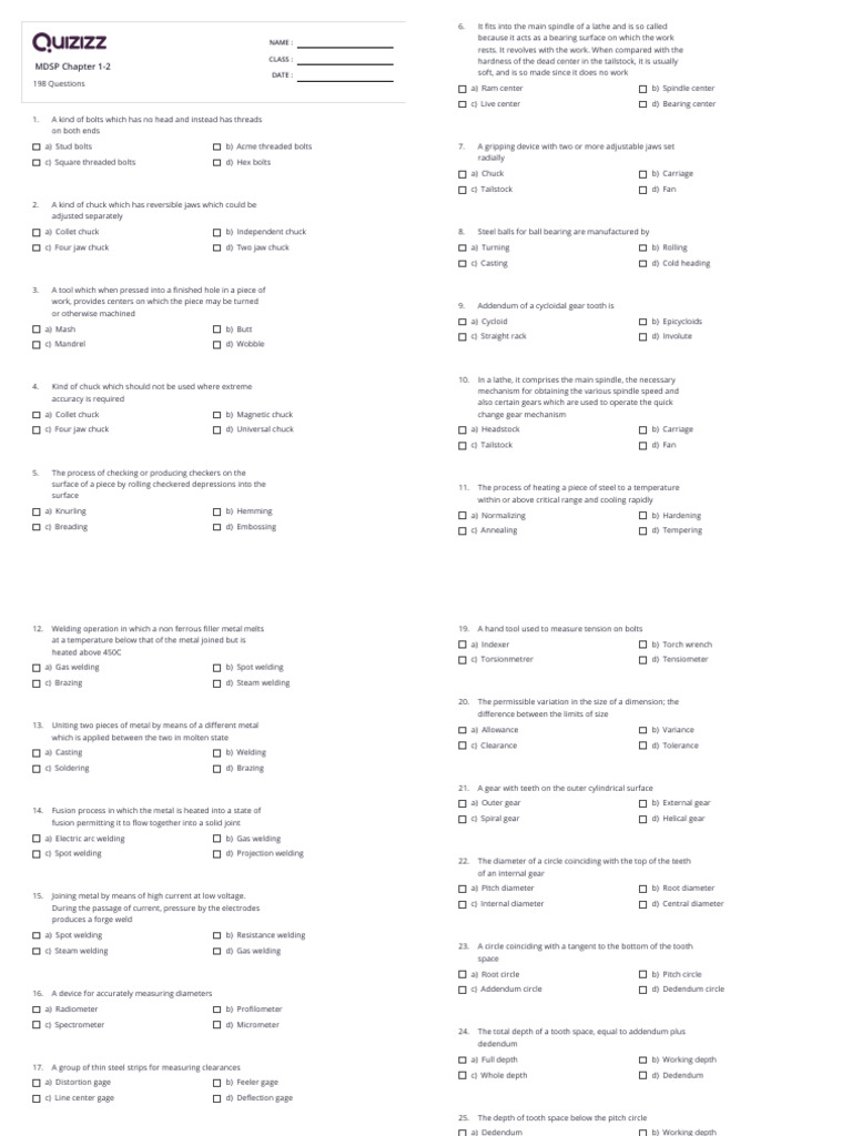 MDSP Chapter 1 2 Print Quizizz | PDF | Gear | Grinding (Abrasive Cutting)