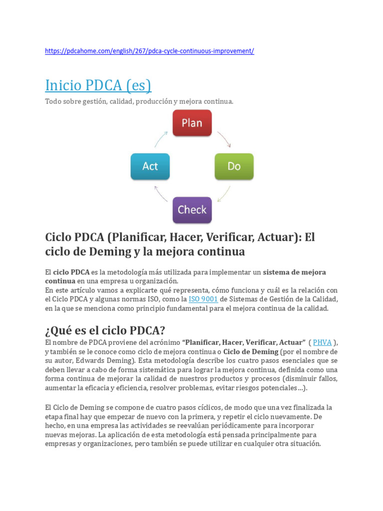 Ciclo PDCA: Mejora Continua y Normas ISO | PDF | Gestión de la calidad ...