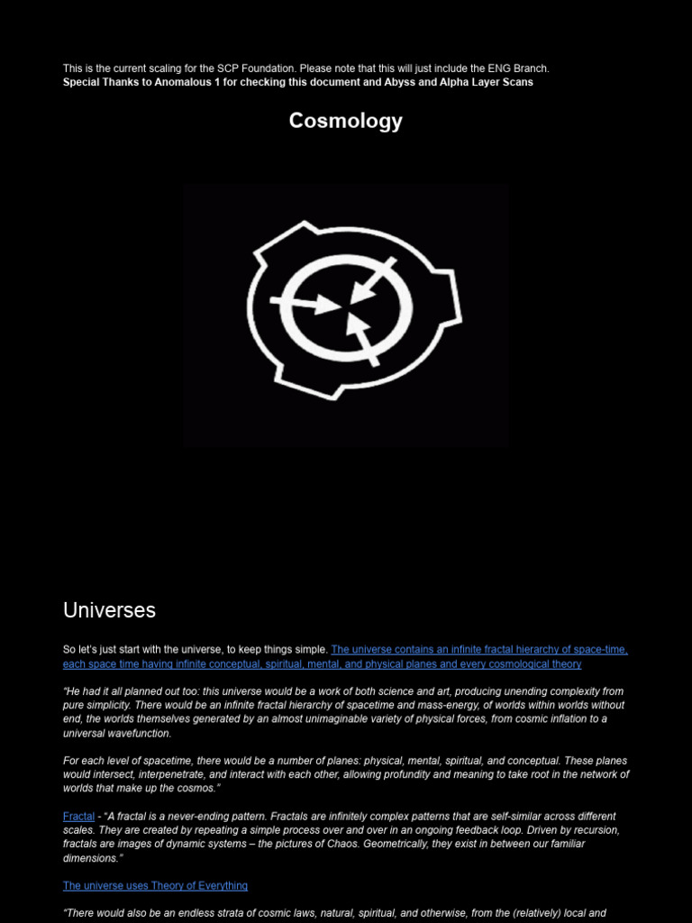 SCP Foundation Cosmology Overview | PDF | Kabbalah | Infinity