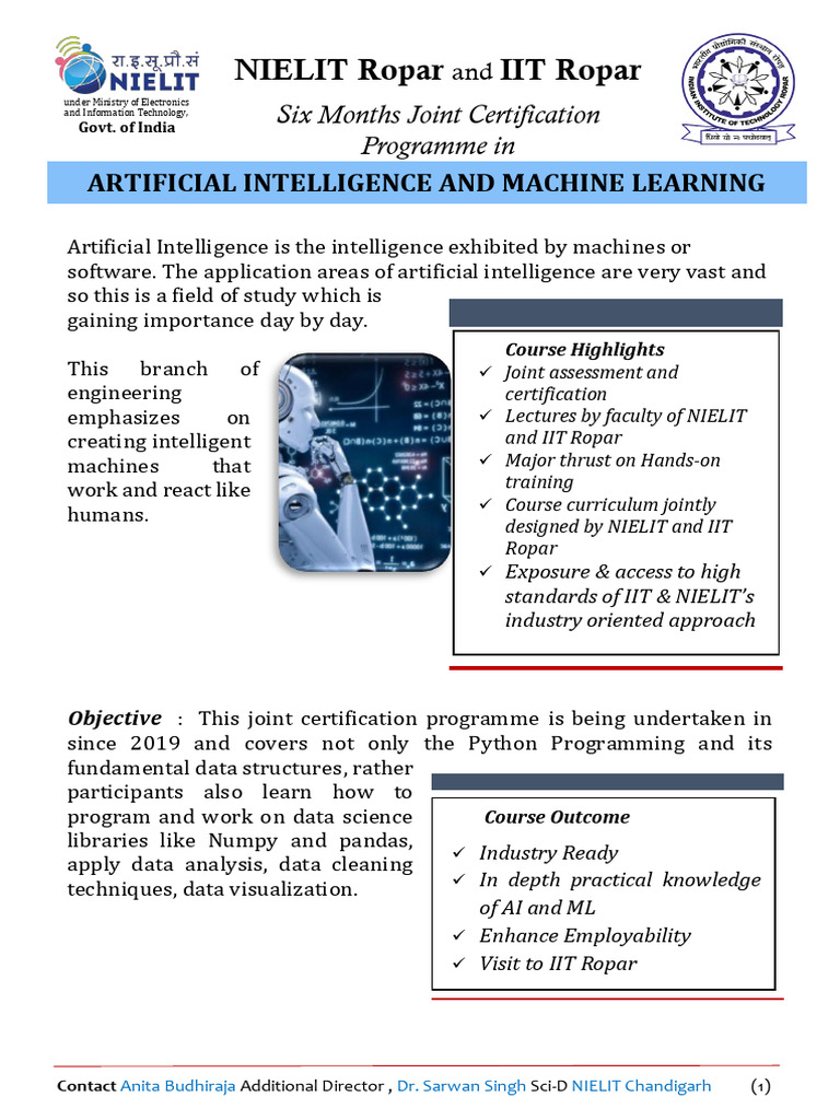 NIELIT & IIT Ropar AI/ML Certification | PDF | Machine Learning ...