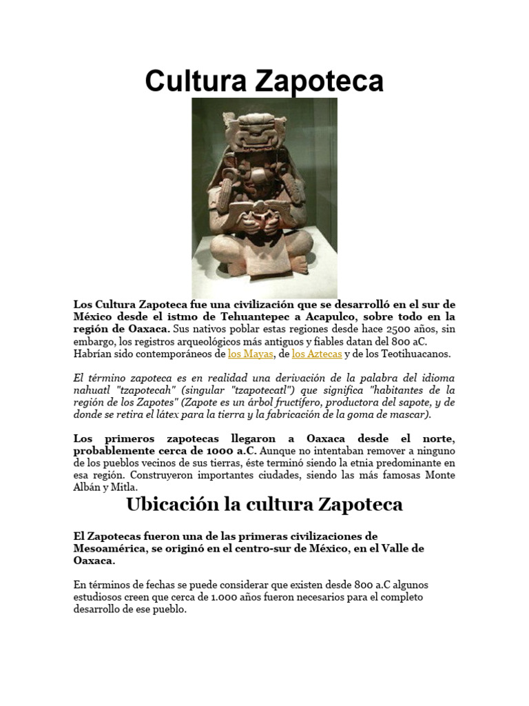 Cultura Zapoteca: Historia y Características | PDF