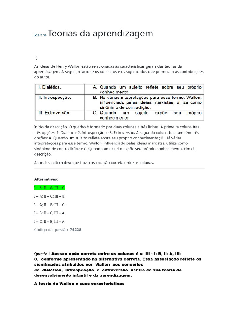 Teorias da Aprendizagem e Wallon | PDF | Behaviorismo | Aprendizado