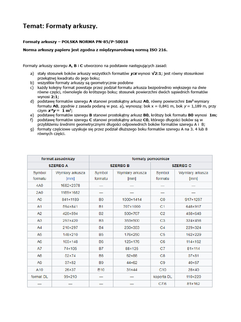 Formaty Arkuszy U | PDF