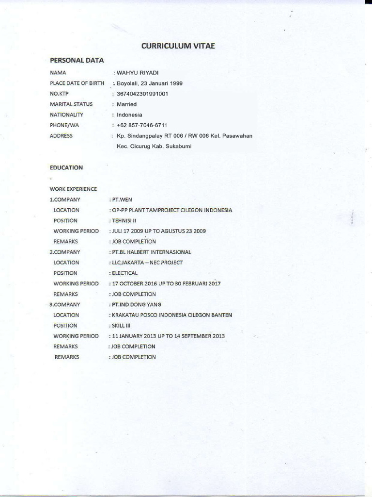 CV Wahyu Riyadi | PDF