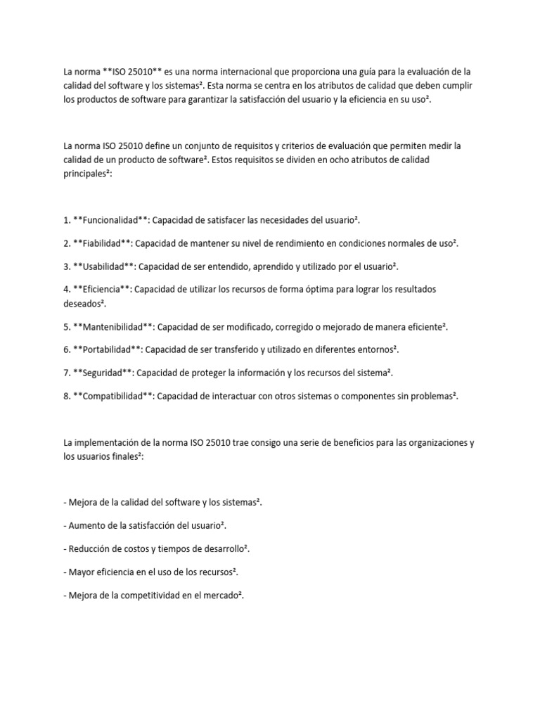 ISO 25010: Evaluación de Calidad del Software | PDF | Software ...