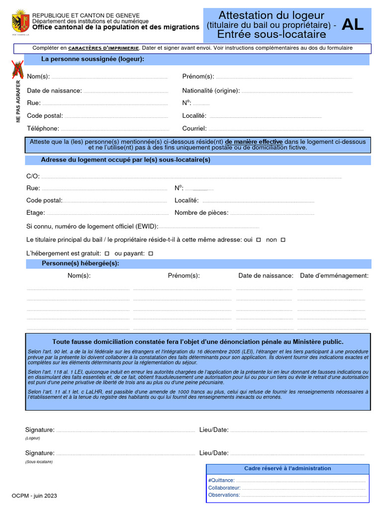 Attestation de Logement à Genève | PDF | Justice | Crime et violence