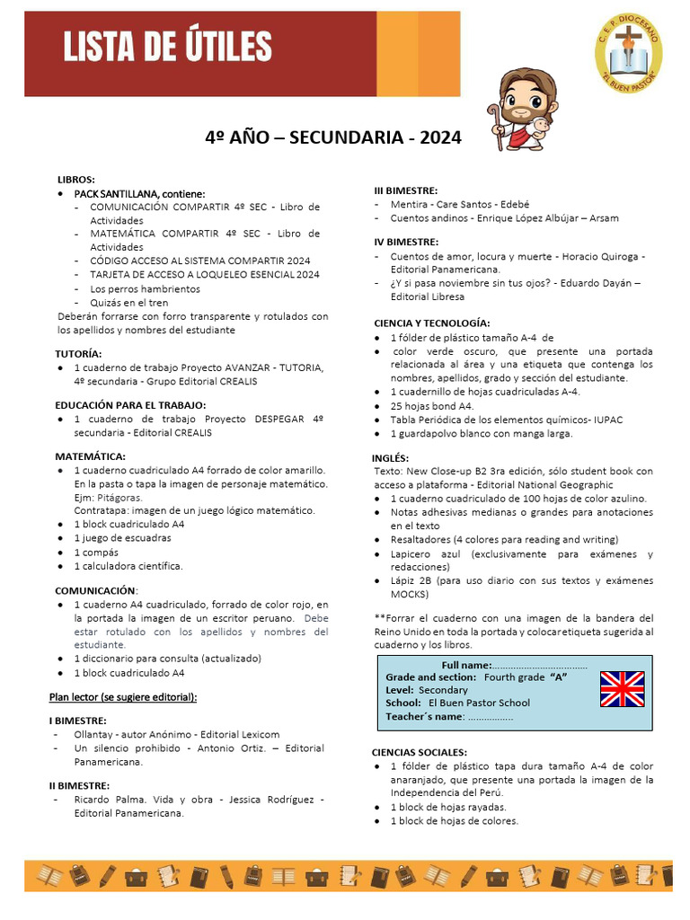 Lista de Utiles Cuarto Ano | PDF