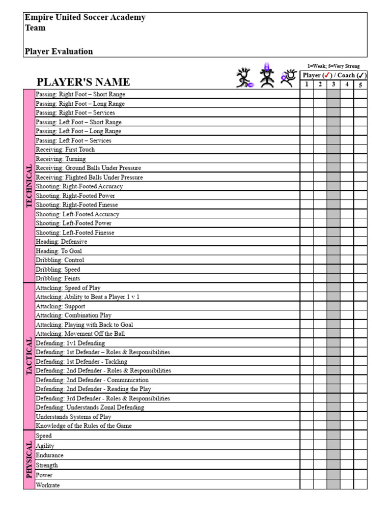 Soccer Player Evaluation Form PDF Defender (Association Football